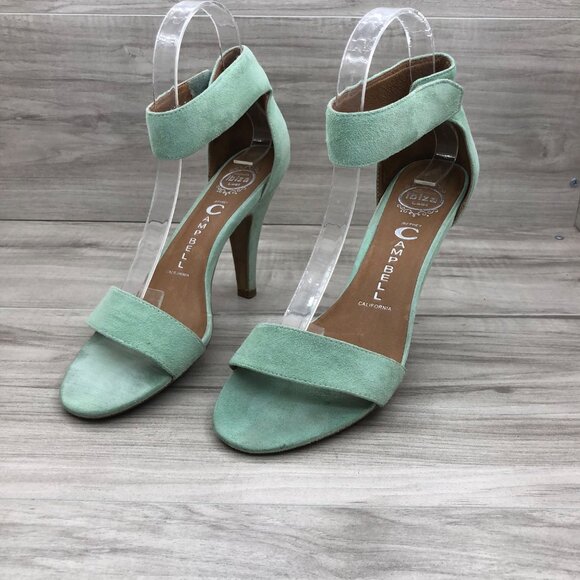 Jeffrey Campbell Heel Sandals Womens 9 Mint Green Suede Hook and Loop Shoes - Picture 2 of 11